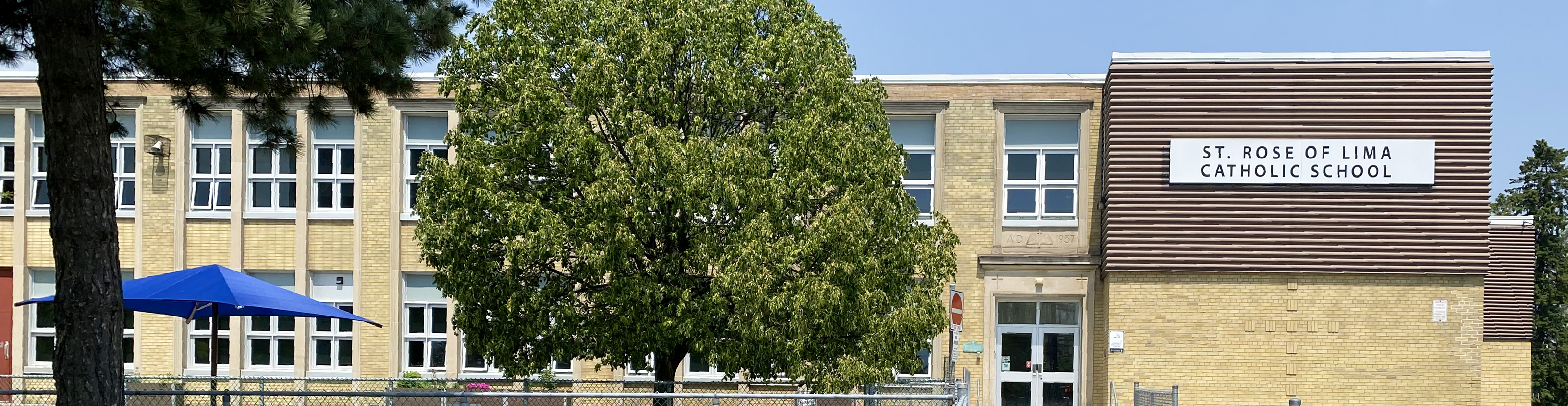 The front of the school building.