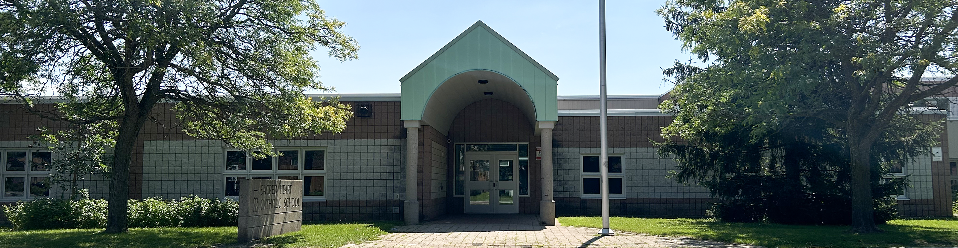 The front of the school building.