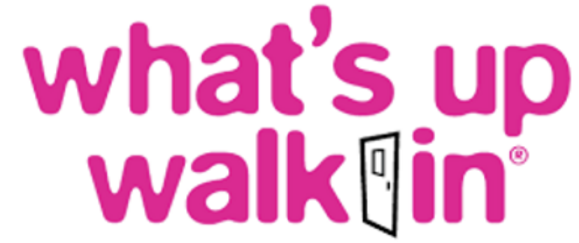 what's up walk in logo with an illustration of a door.