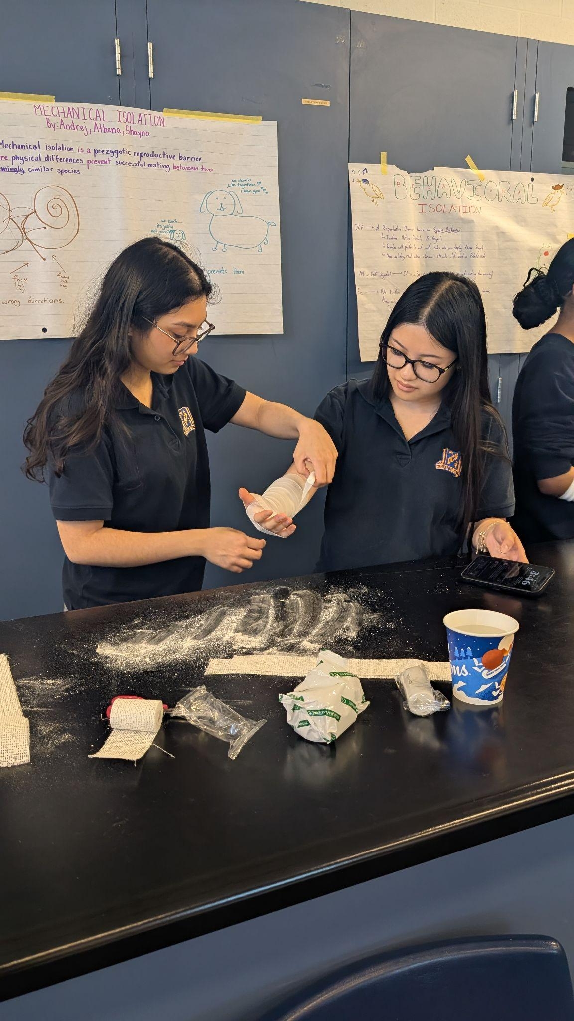 Students work at classroom tables in a science lab working at an activity