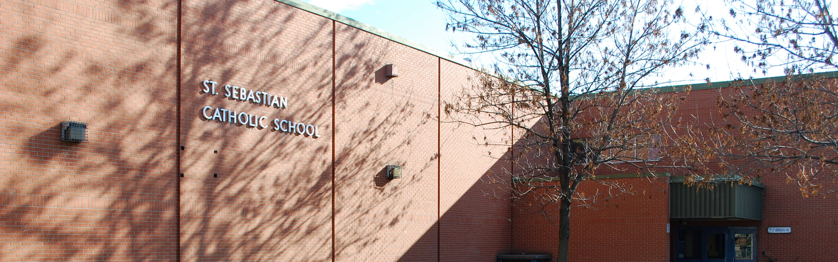 The front of the St. Sebastian Catholic School building.