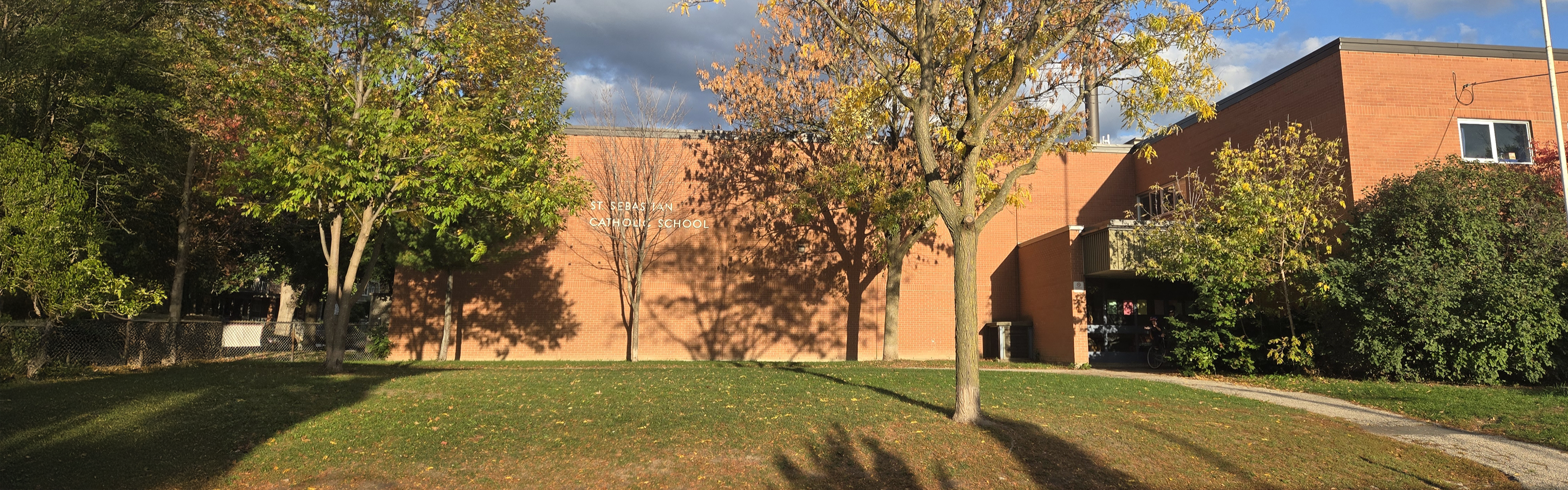 The front of the St. Sebastian Catholic School building.