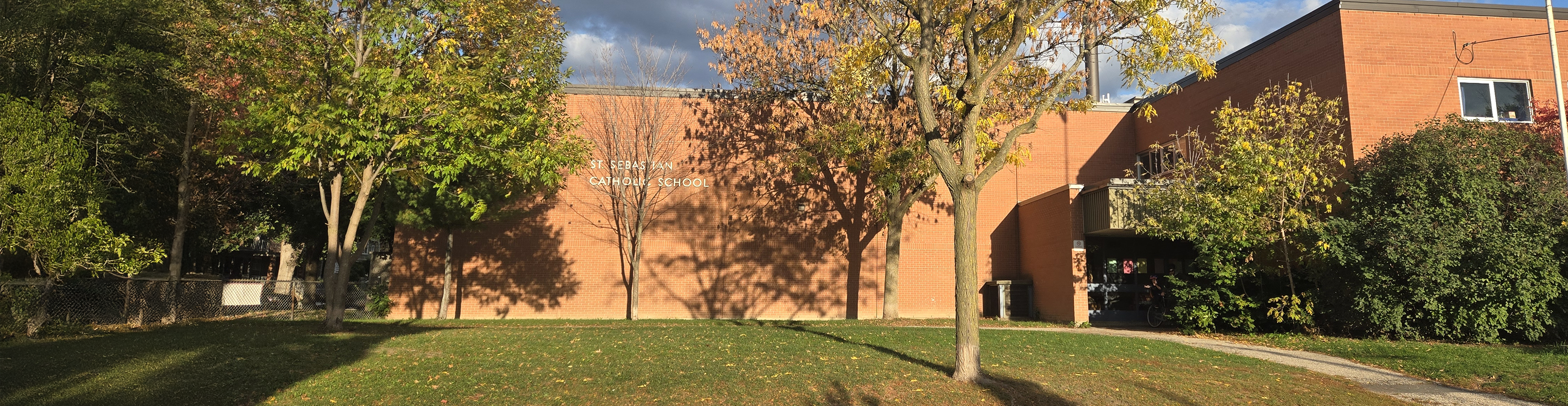 The front of the school building.