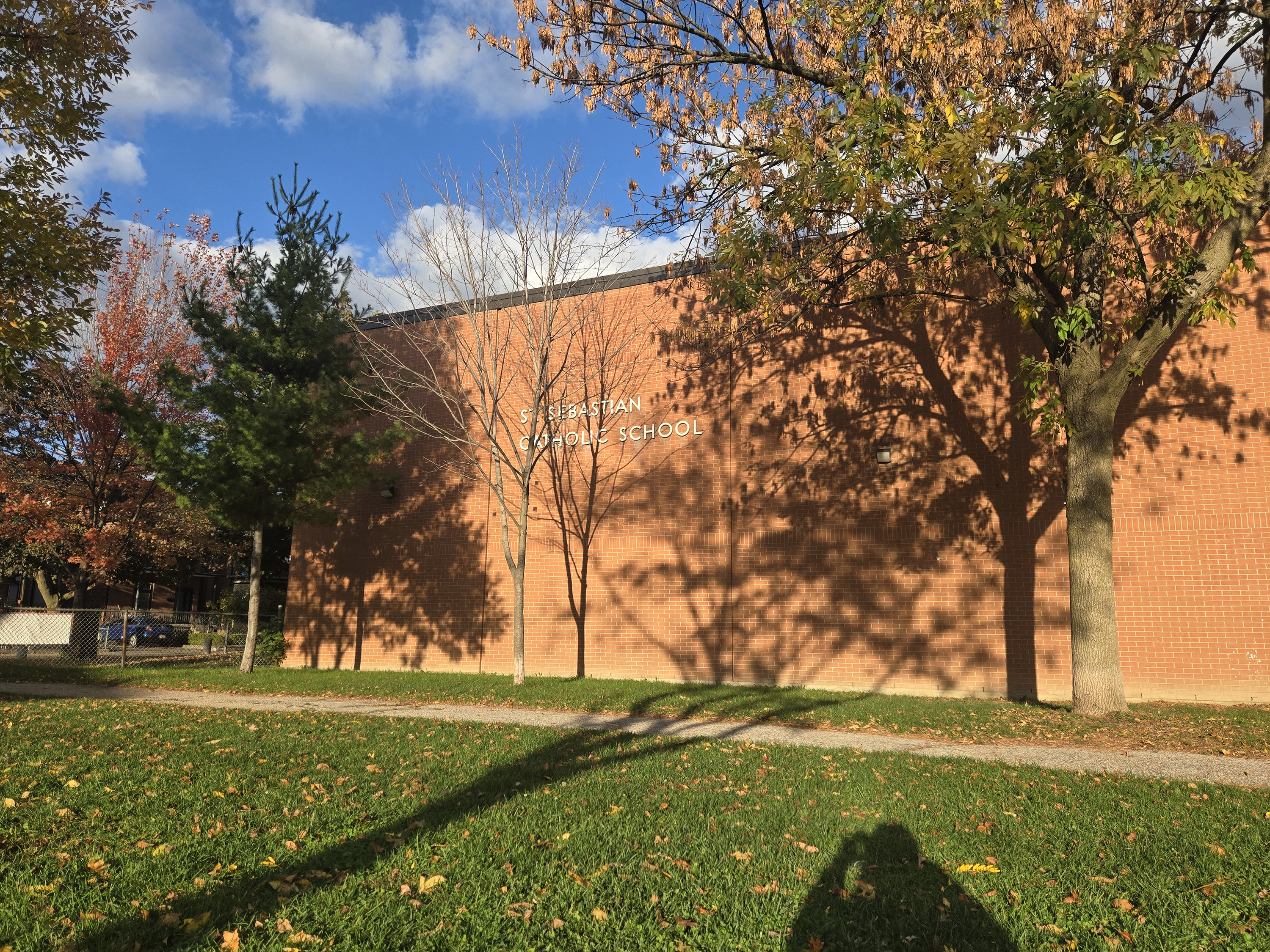 The front of the school building.