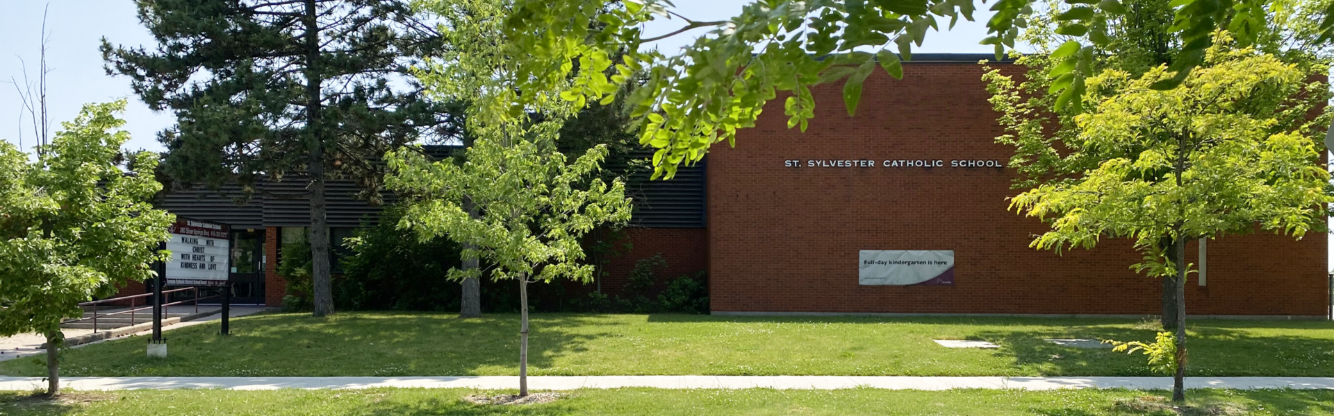 The front of the school building.