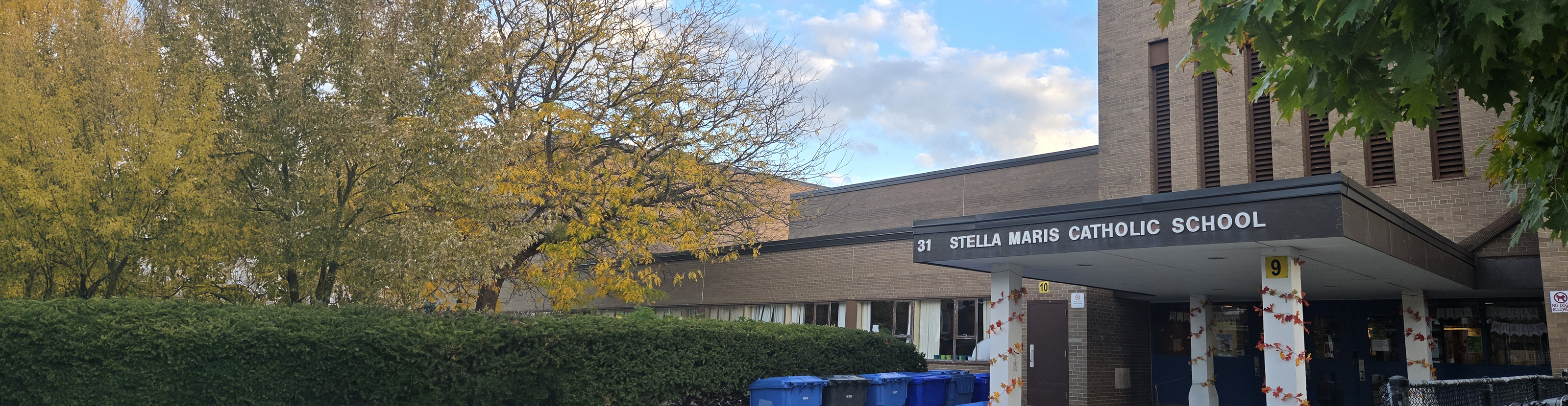 The front of the school building.