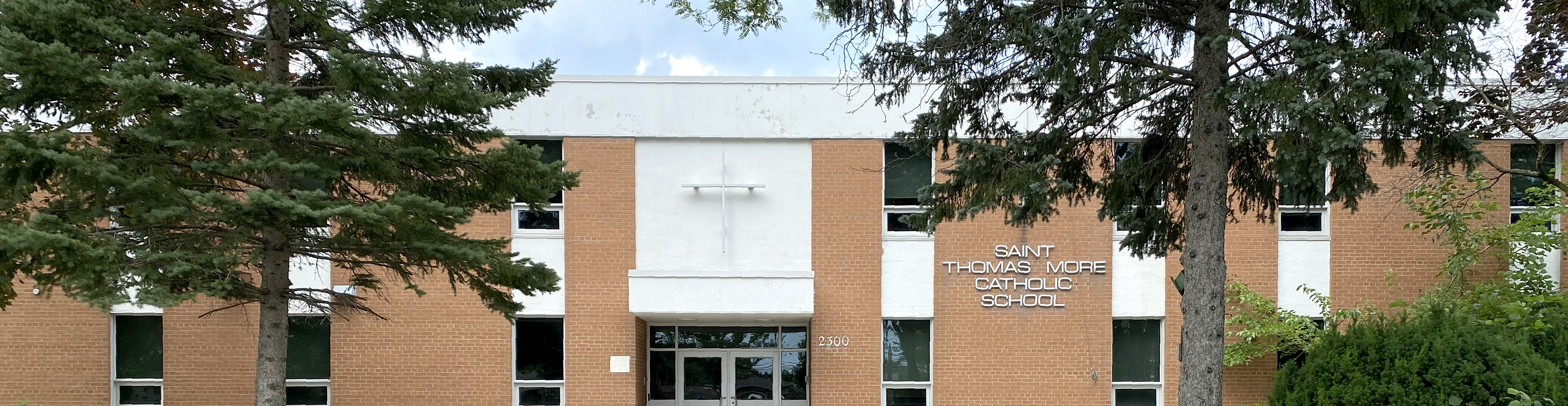 The front of the school building.