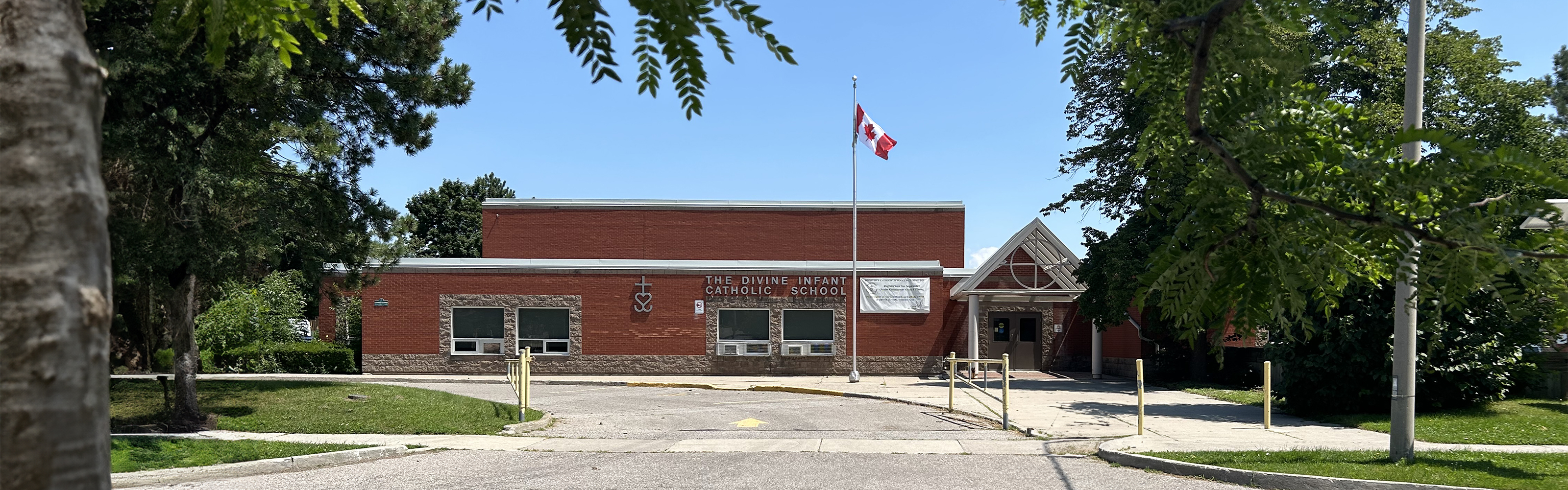 The front of the school building.