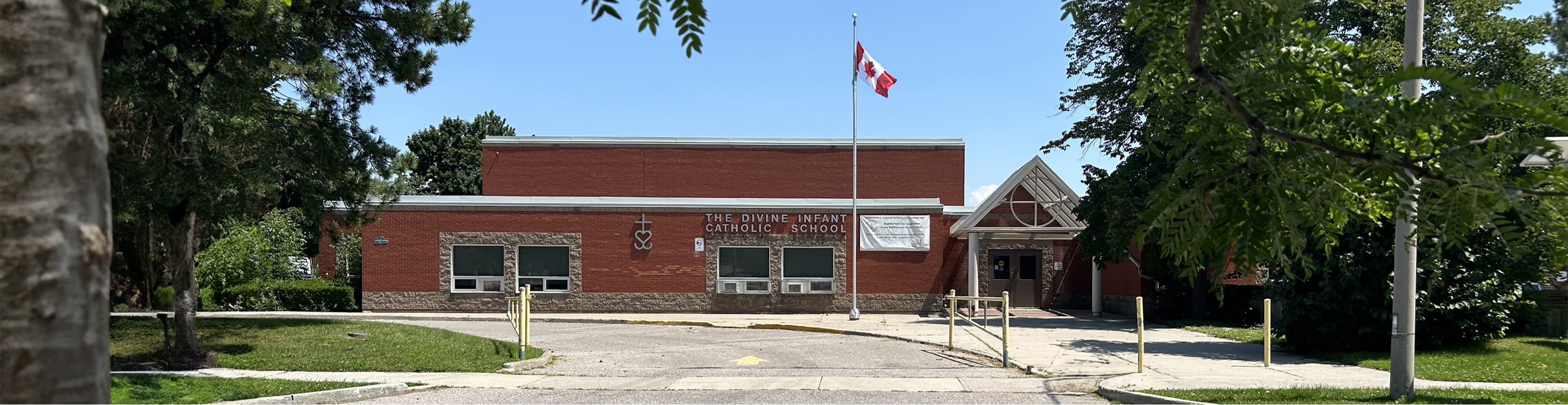 The front of the school building.