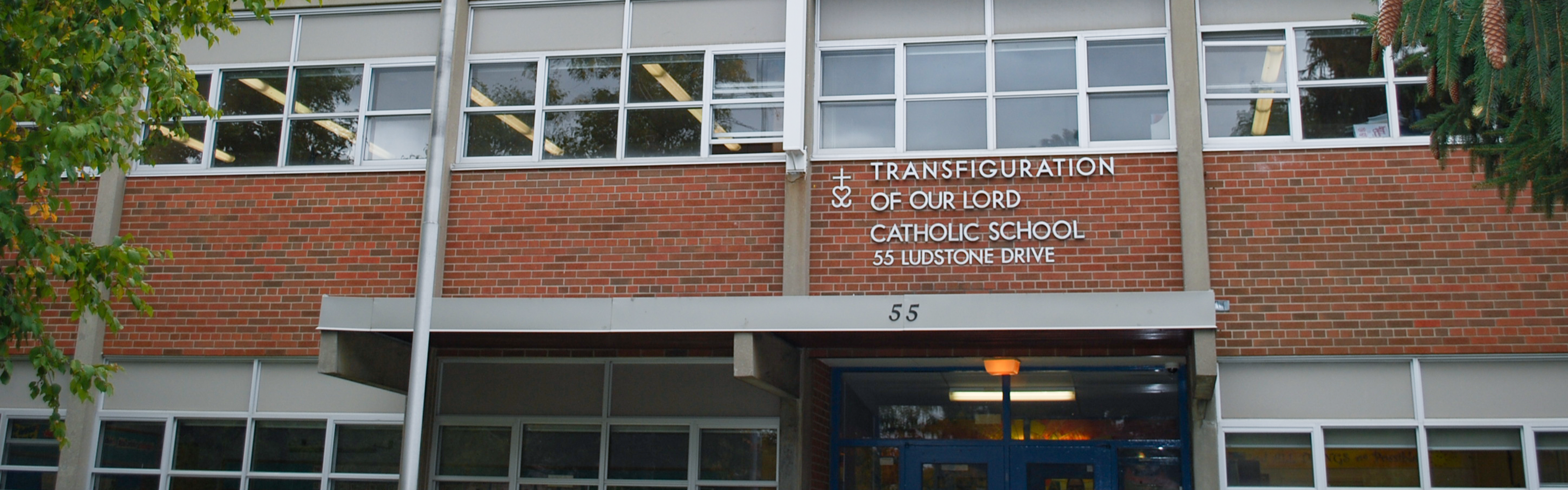 The front of the Transfiguration of Our Lord Catholic School building.