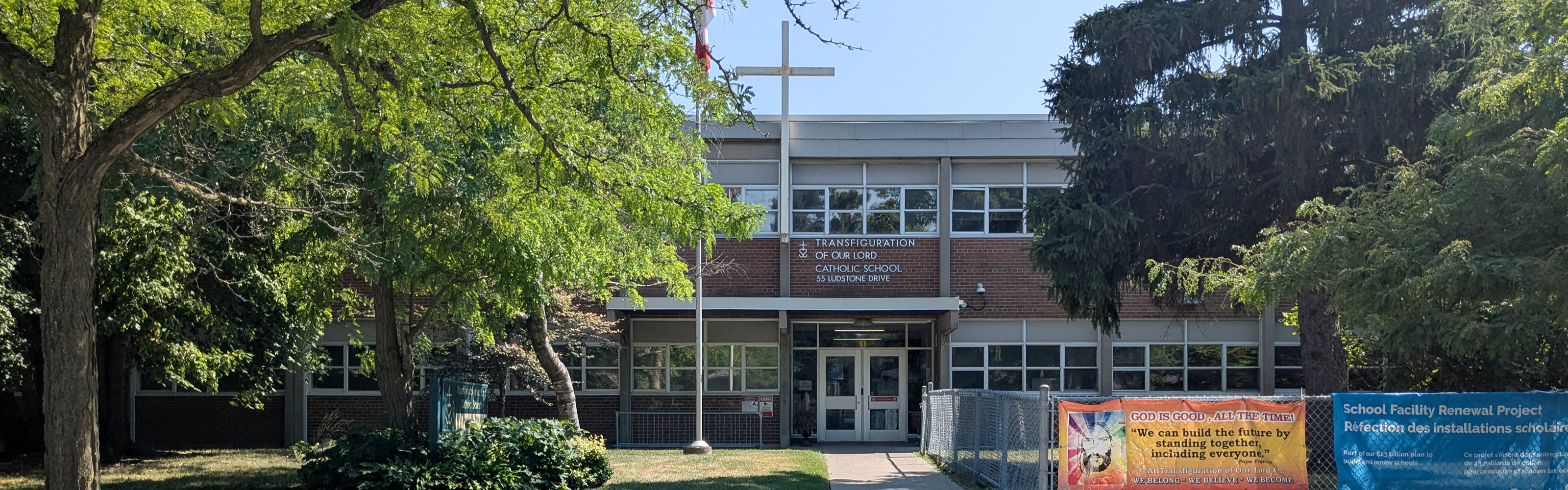 The front of the Transfiguration of Our Lord Catholic School building.