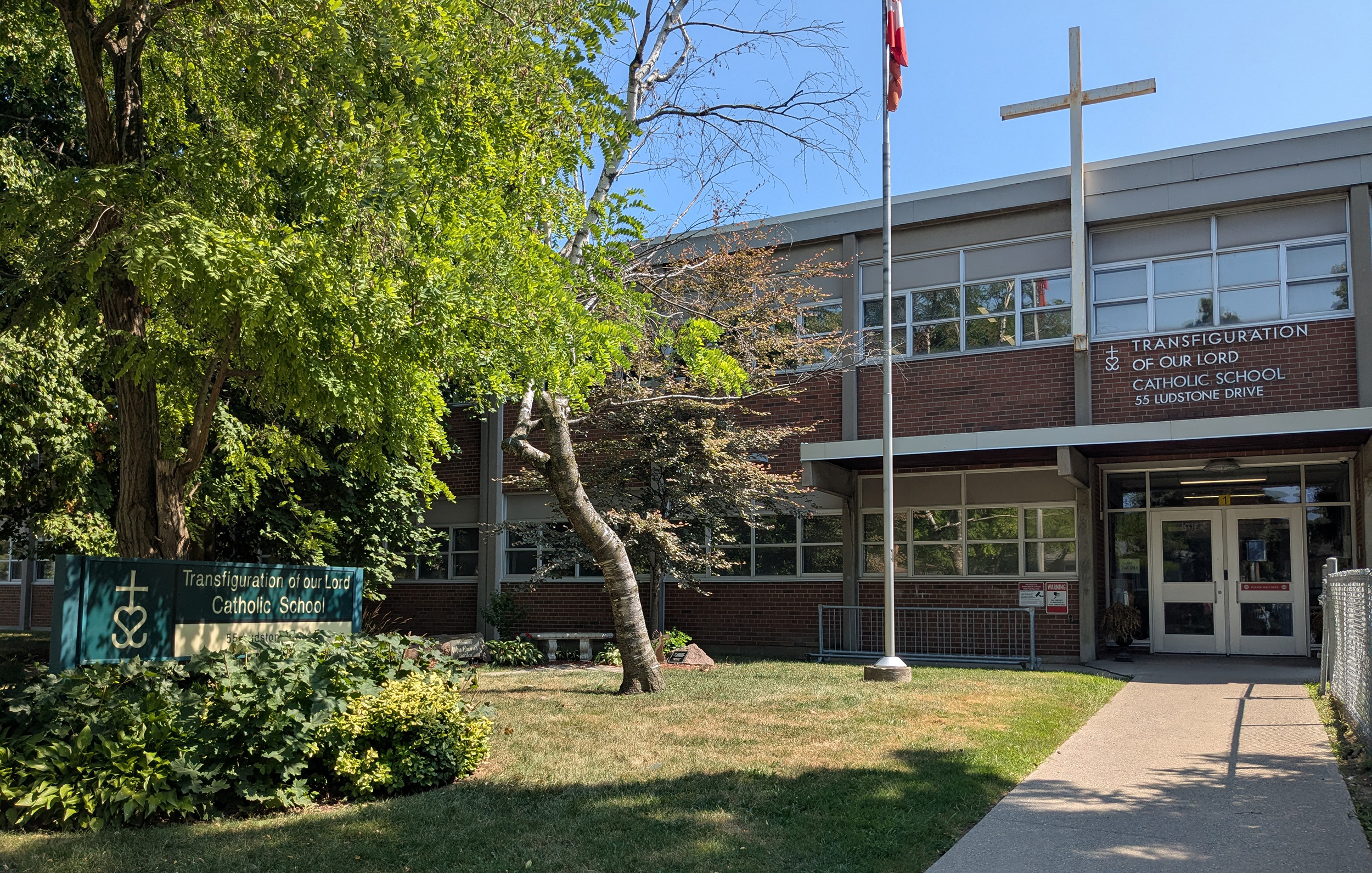 The front of the school building.