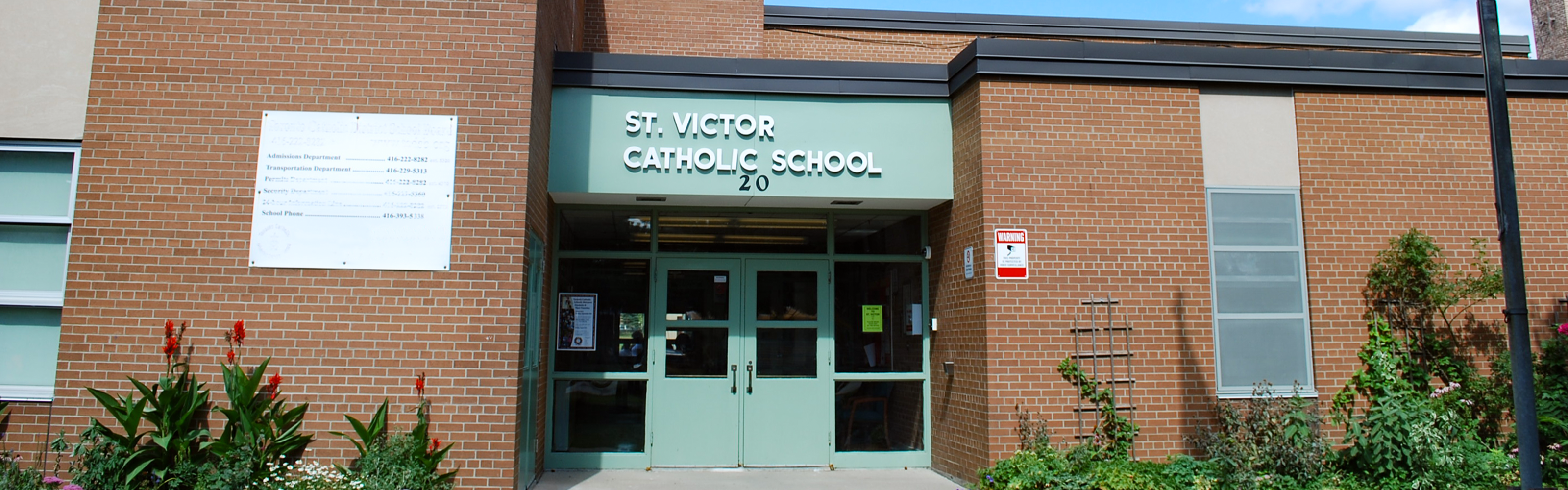 The front of the St. Victor Catholic School building.