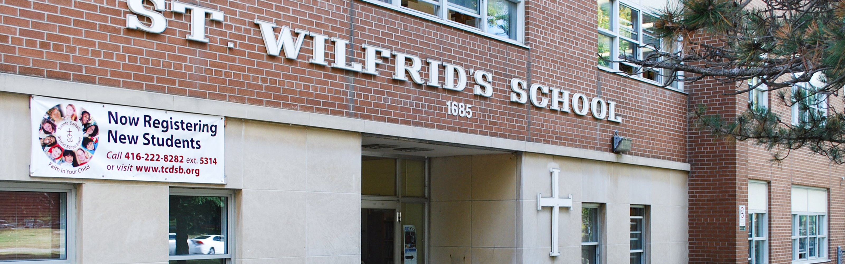 The front of the St. Wilfrid Catholic School building.