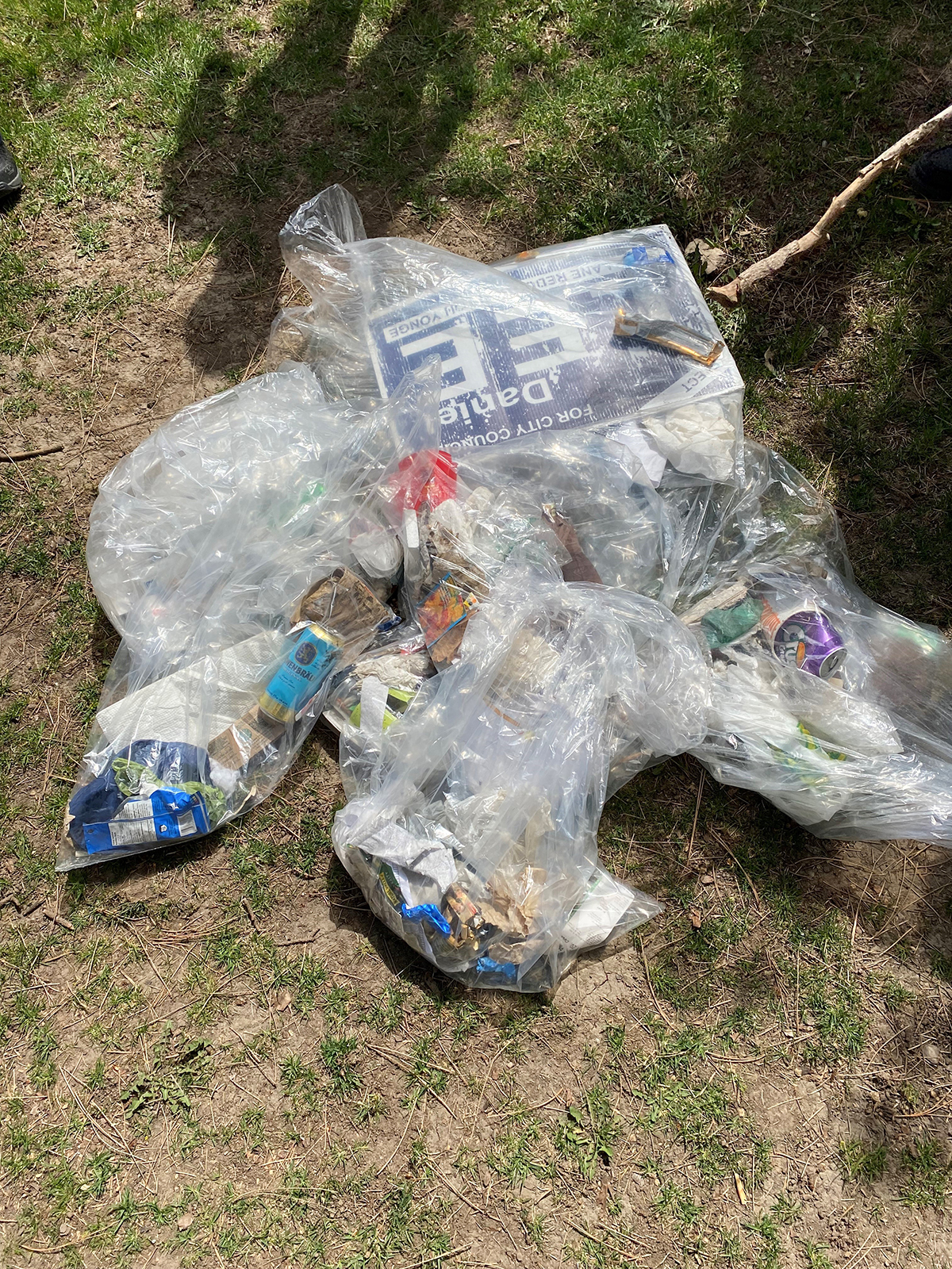 Trash collected by the (Catholic Education Center) staff when cleaning up the area in front of the CEC office building.