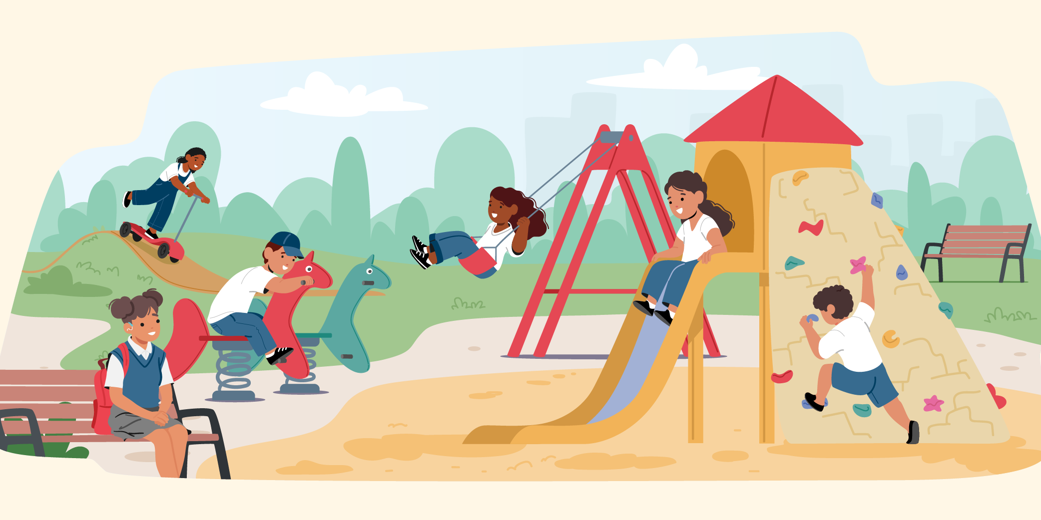 An illustration of children on a playground.