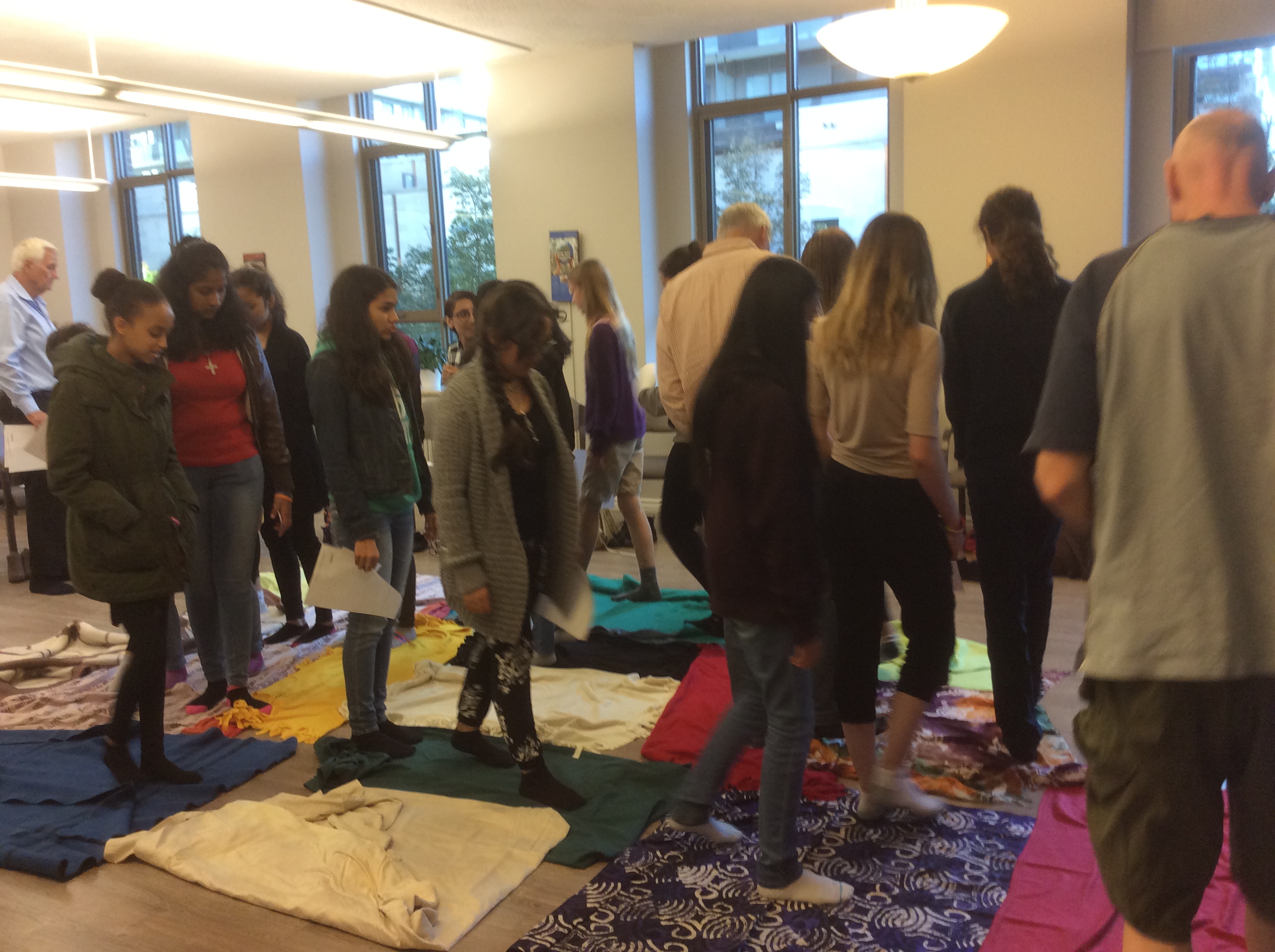 Students from St. Joseph College Wellesley participating in The Kairos Blanket Exercise.
