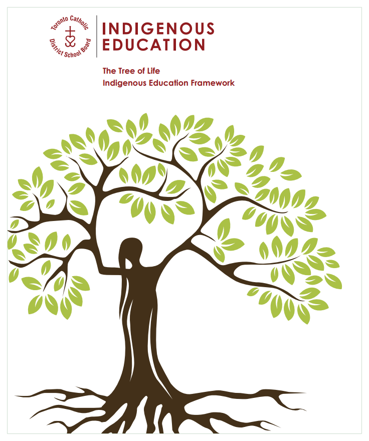 Thumbnail showing the cover of the document, which has a graphic of a tree whose trunk is the silhouette of a woman's body, above which is the title The Tree of Life Indigenous Education Framework. Above this is the logo of the Indigenous Education department, which has the TCDSB logo as part of it.