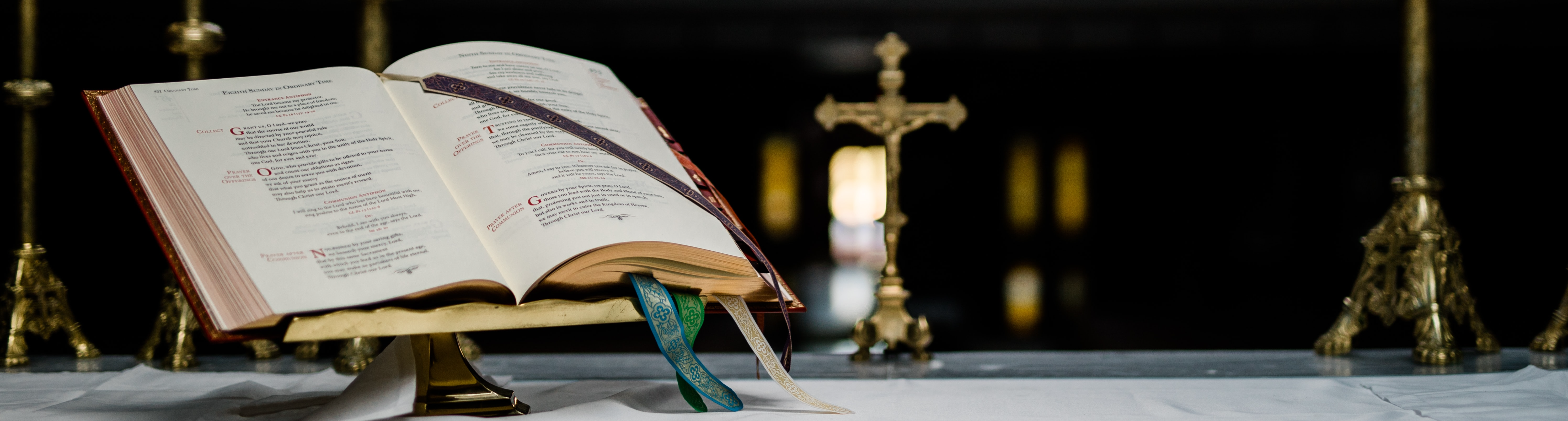 Missal stand holding a lectionary on top of an altar