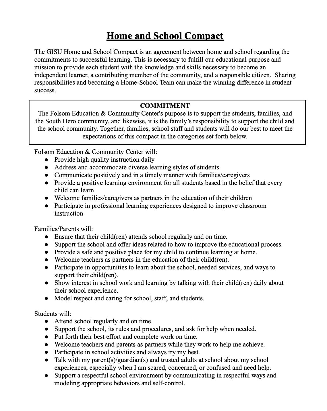 Home School Compact