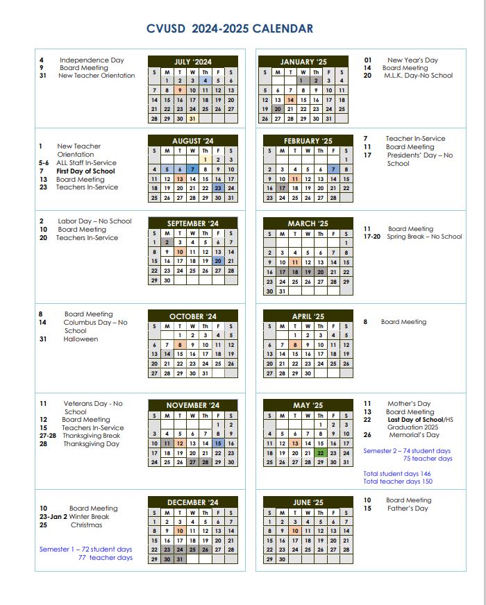 2024-2025 School Calendar