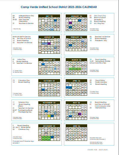 School Calendar | Camp Verde Unified School District