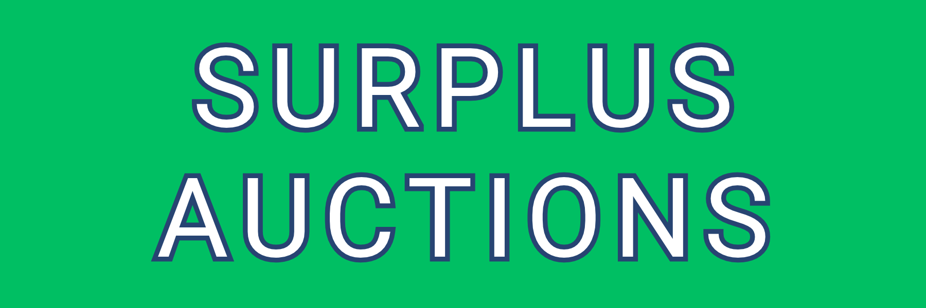 Green background with white text reading "SURPLUS AUCTIONS" in bold, centered layout.