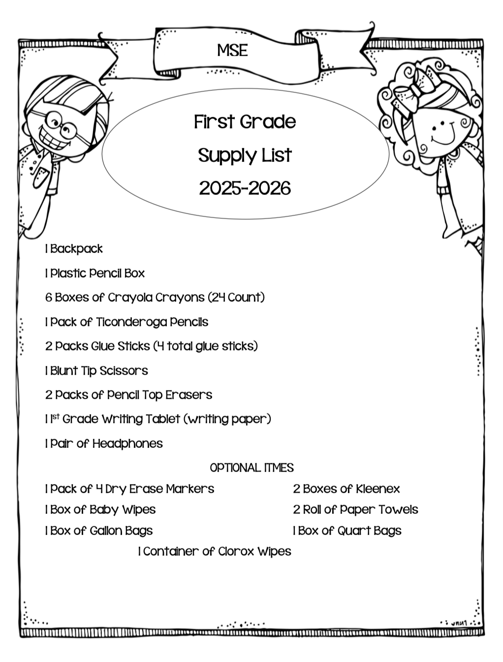 1st grade list