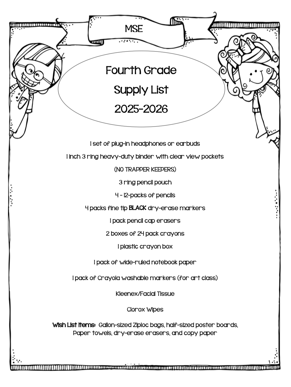 4th Grade List
