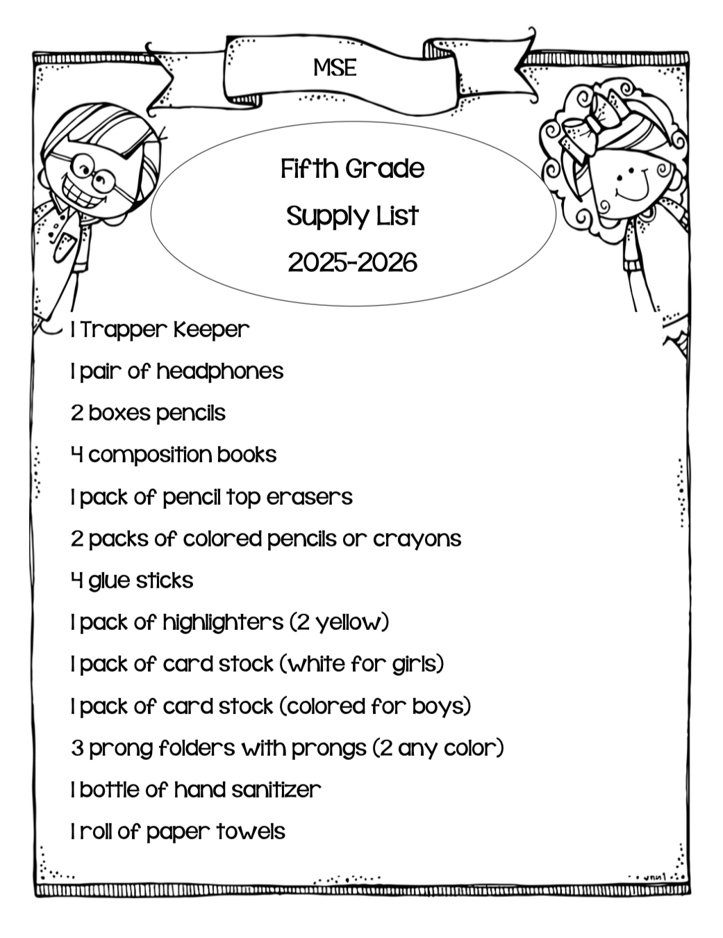5th Grade List