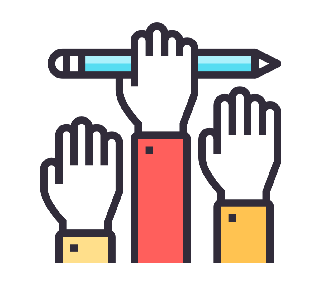 three hands with one holding a pencil