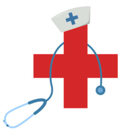 Red cross with nurse cap and stethoscope clipart