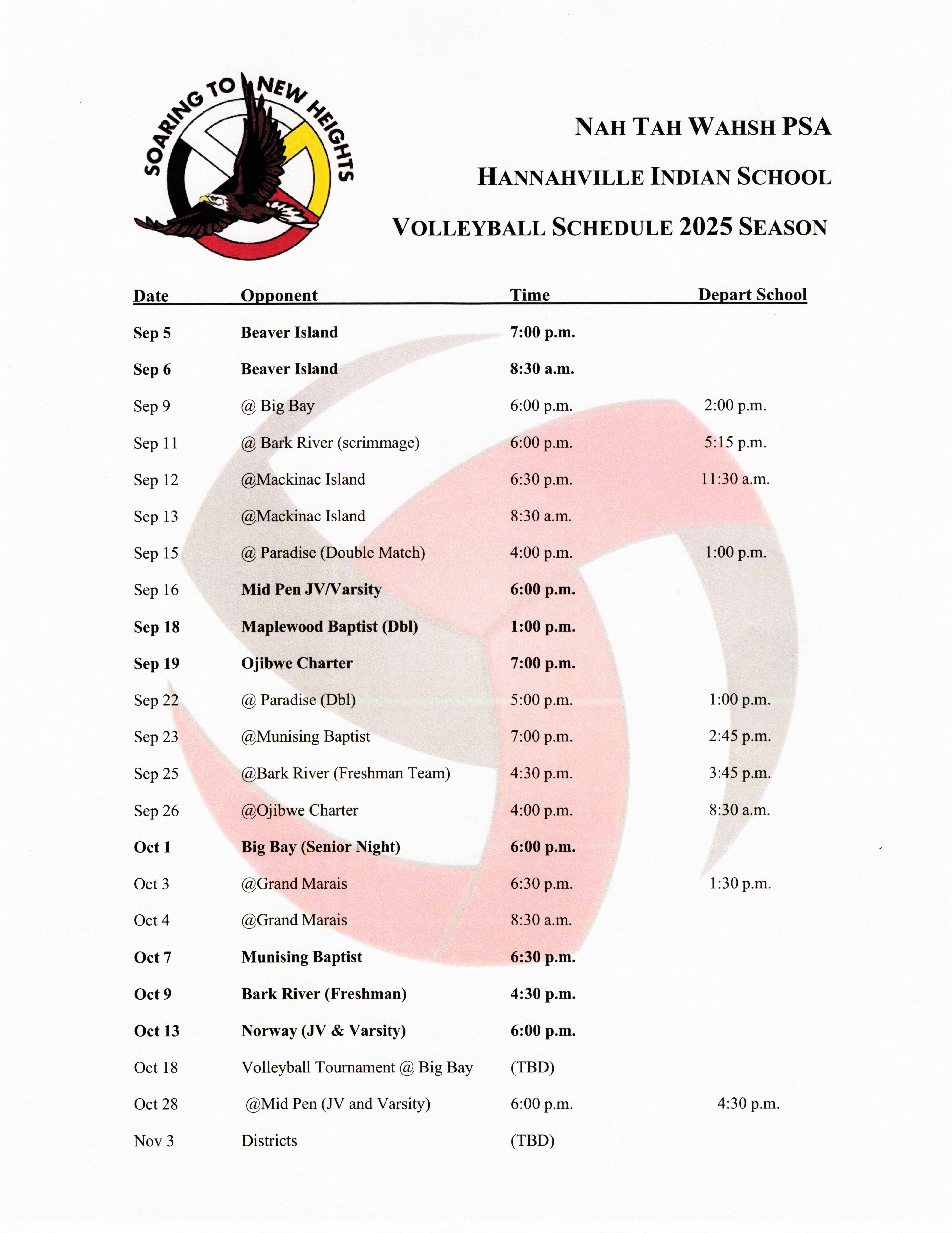 25-26 Volleyball Schedule