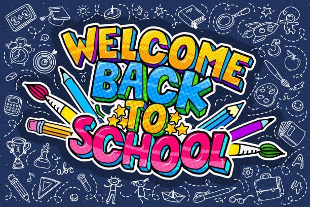 Welcome back to School with pencils pens and art supplies
