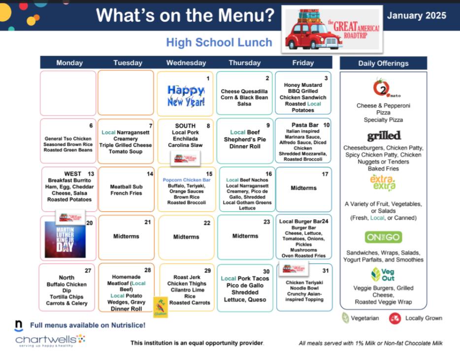 January HS Lunch Menu