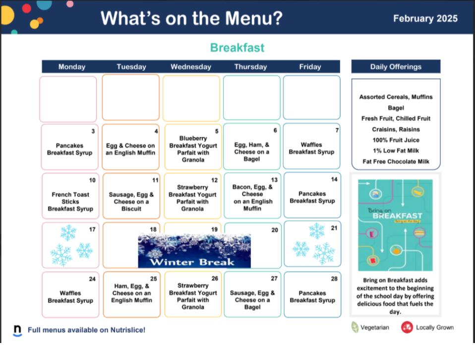 February breakfast calendar