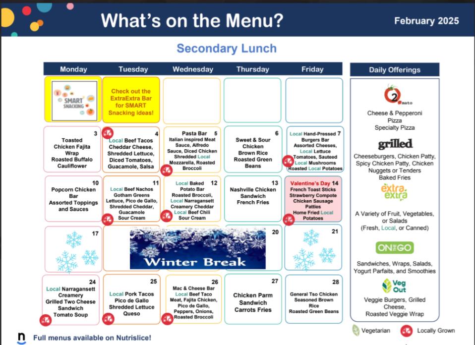 February lunch calendar