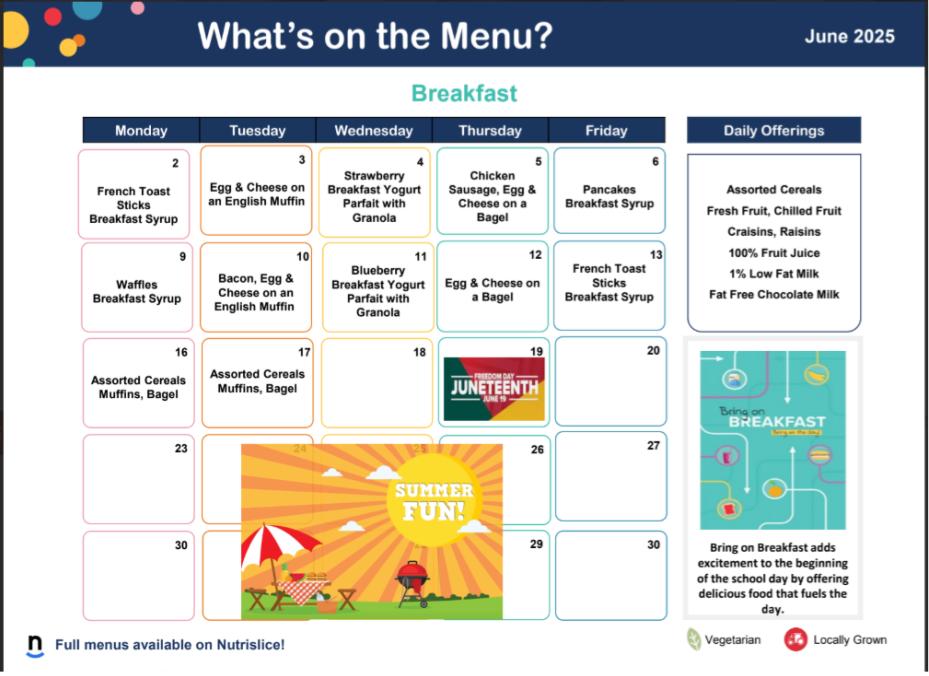 June Breakfast Calendar