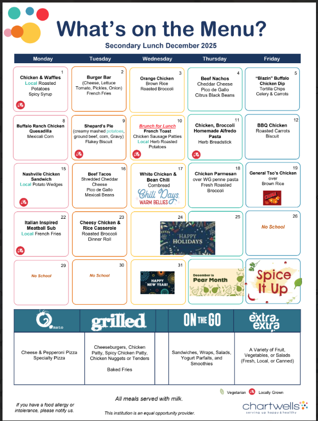 December Lunch Calendar