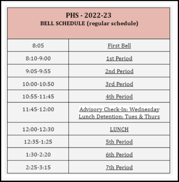 BELL SCHEDULE Purcell High School BELL SCHEDULE Purcell High School