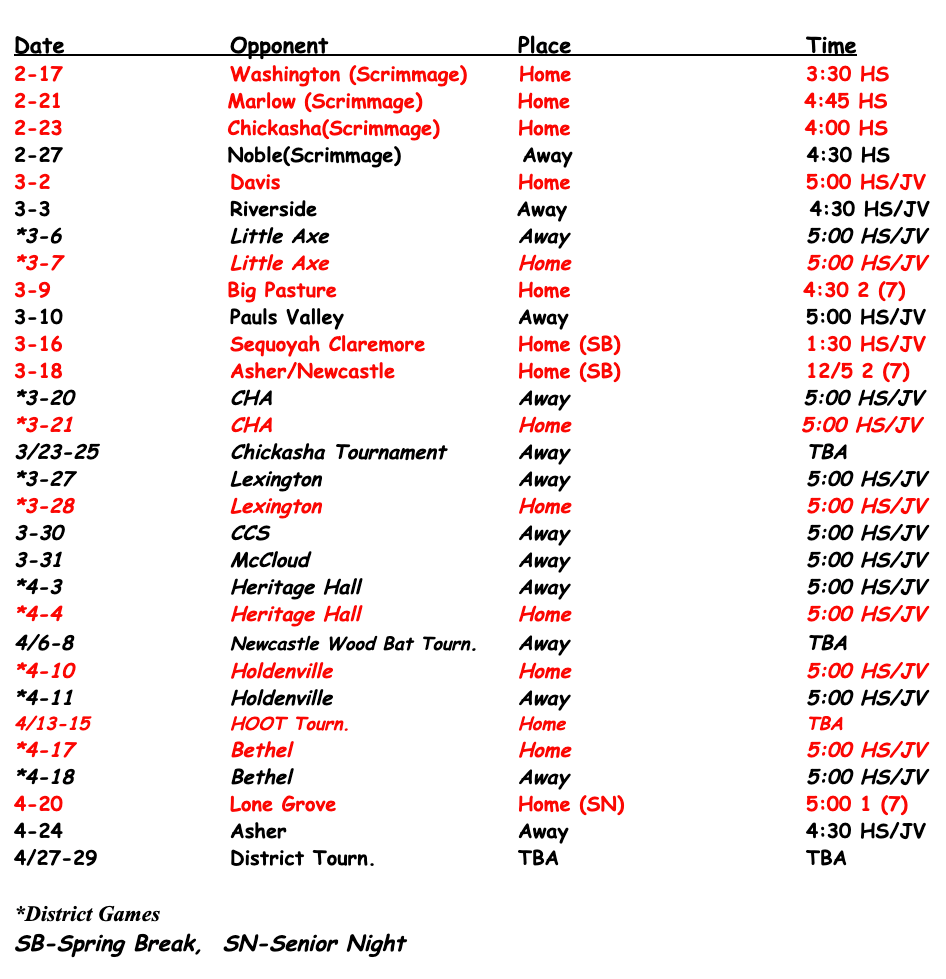 High School Baseball Schedule