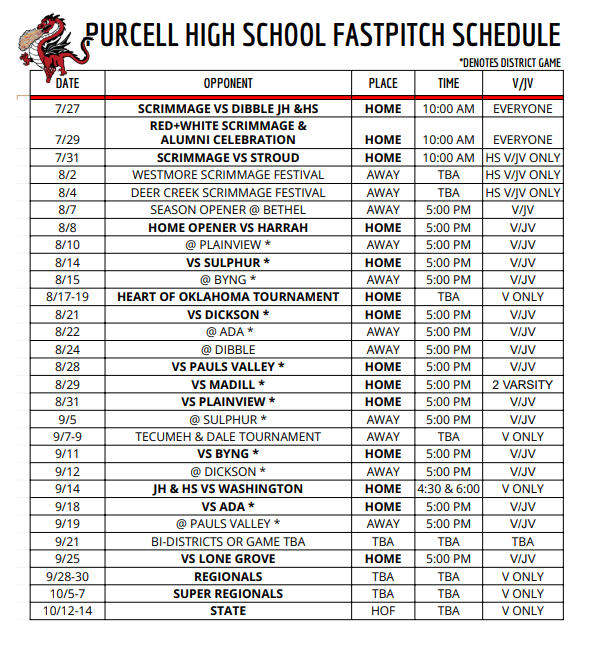 High School Fastpitch Schedule