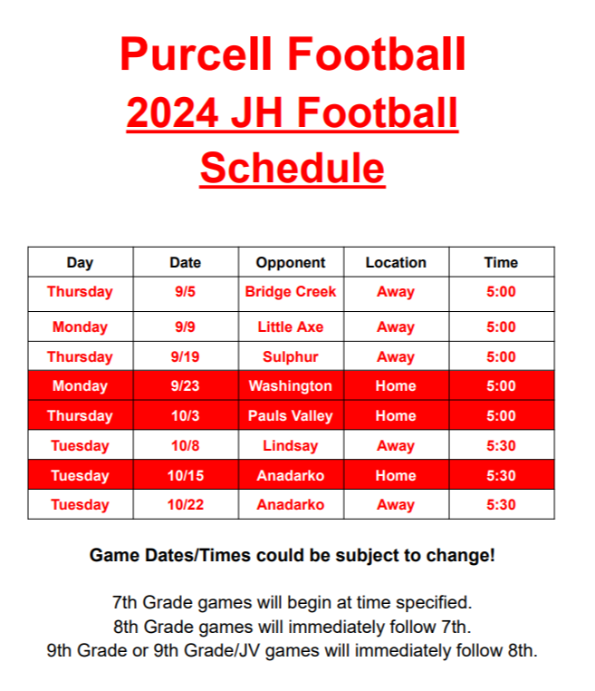 JH FB Schedule