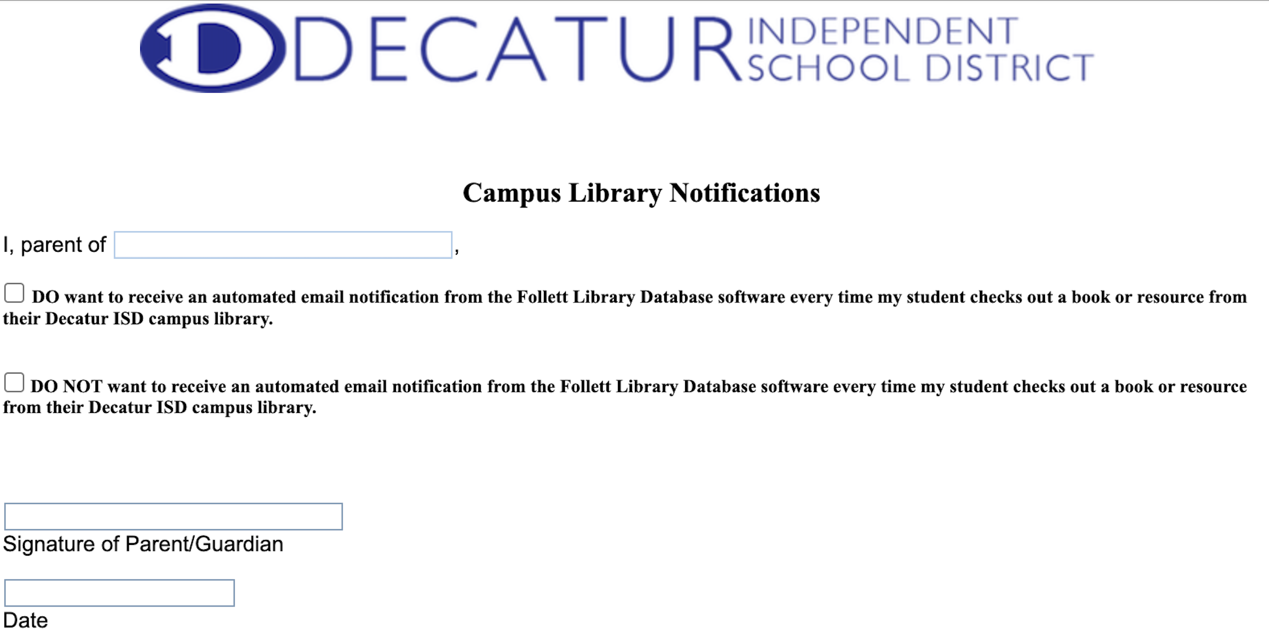 Library Notification Form