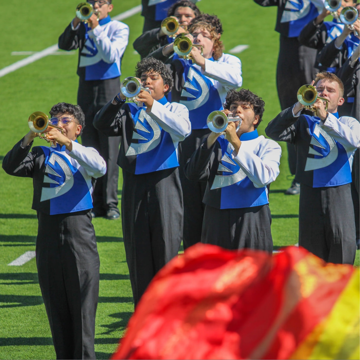 Marching band students during a peformance