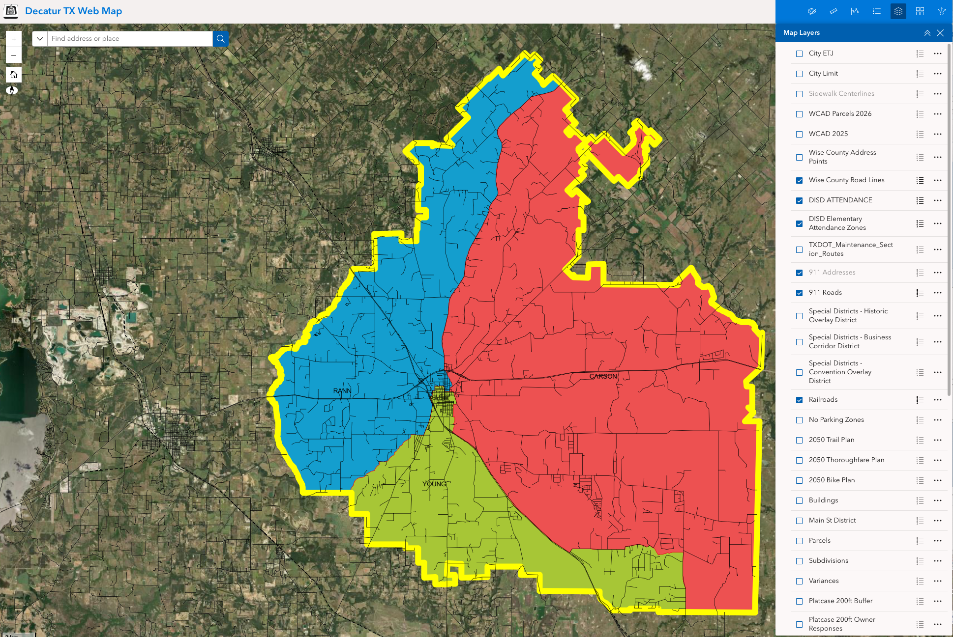 Screenshot of the city's map