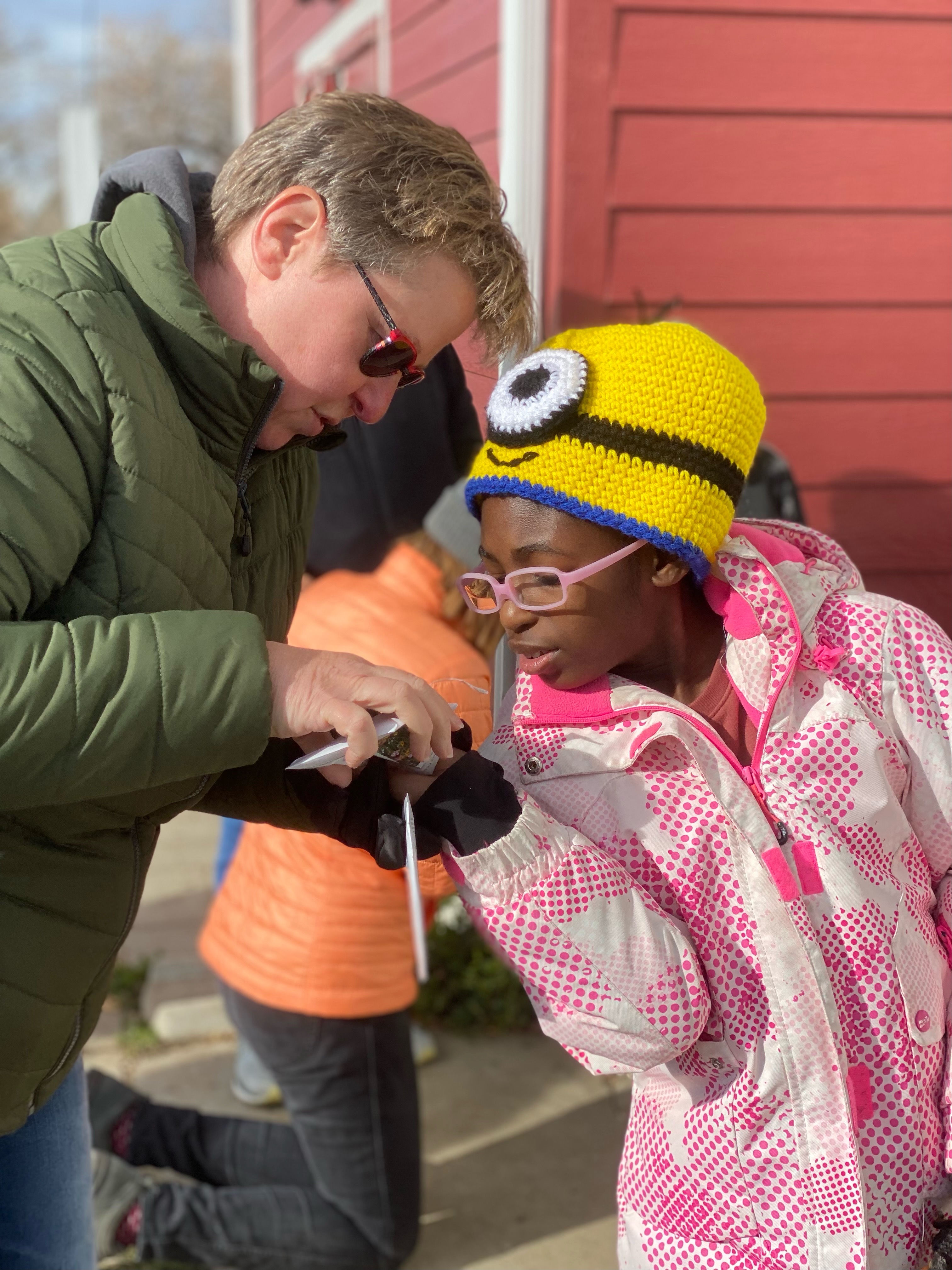 Kim Folts with Nora Huber, getting ready to plant.