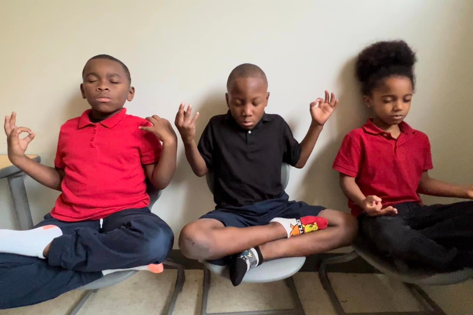 students meditating