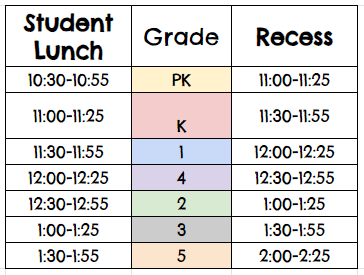 lunch and recess schedule