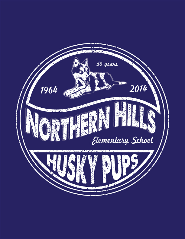 Northern hills Logo with text saying 1964 50 years 2014 northern hills elementary school husky pups